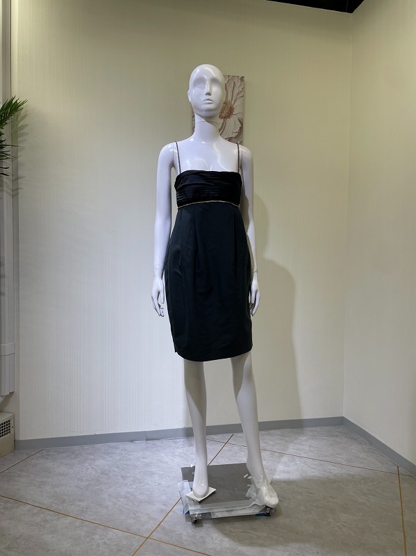【レンタルドレス 4666】ラインストーンショルダーウエスト切替タイトミディアムドレス ブラック【DSQUARED2】